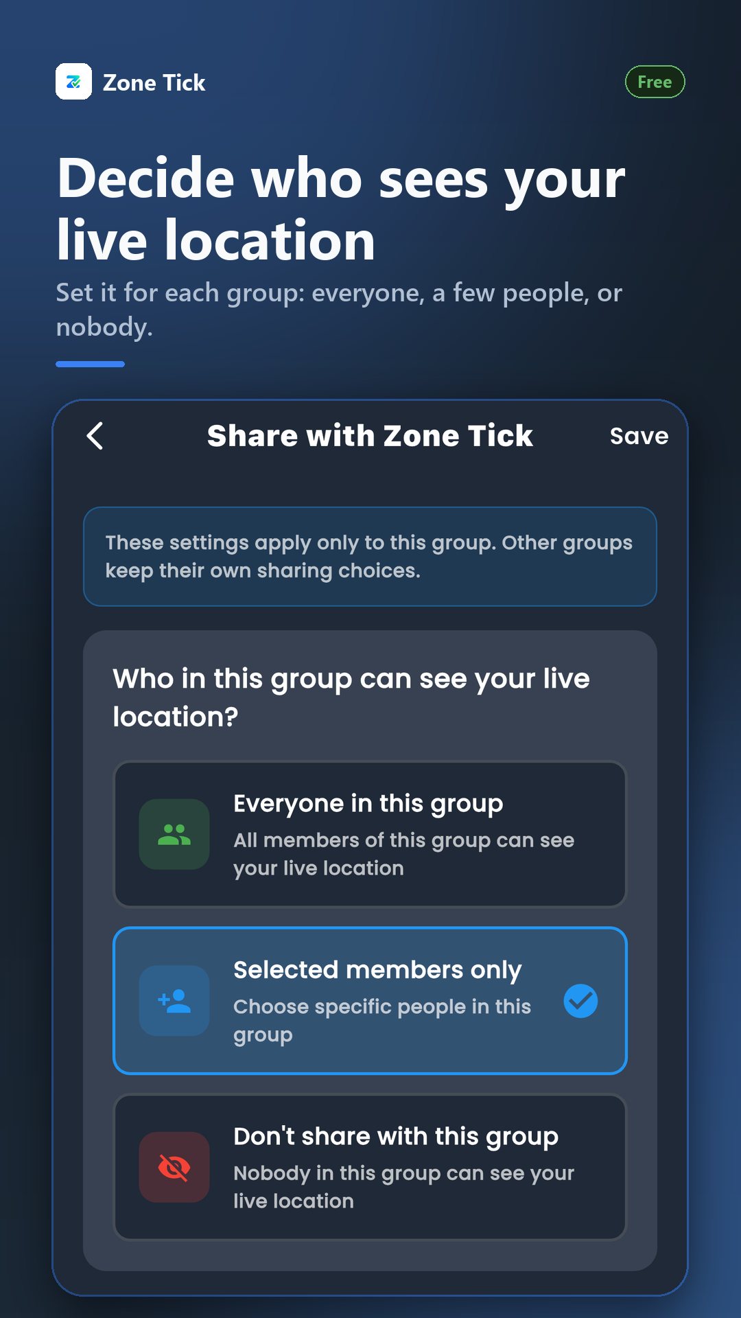 Live location of your family circle on a map
