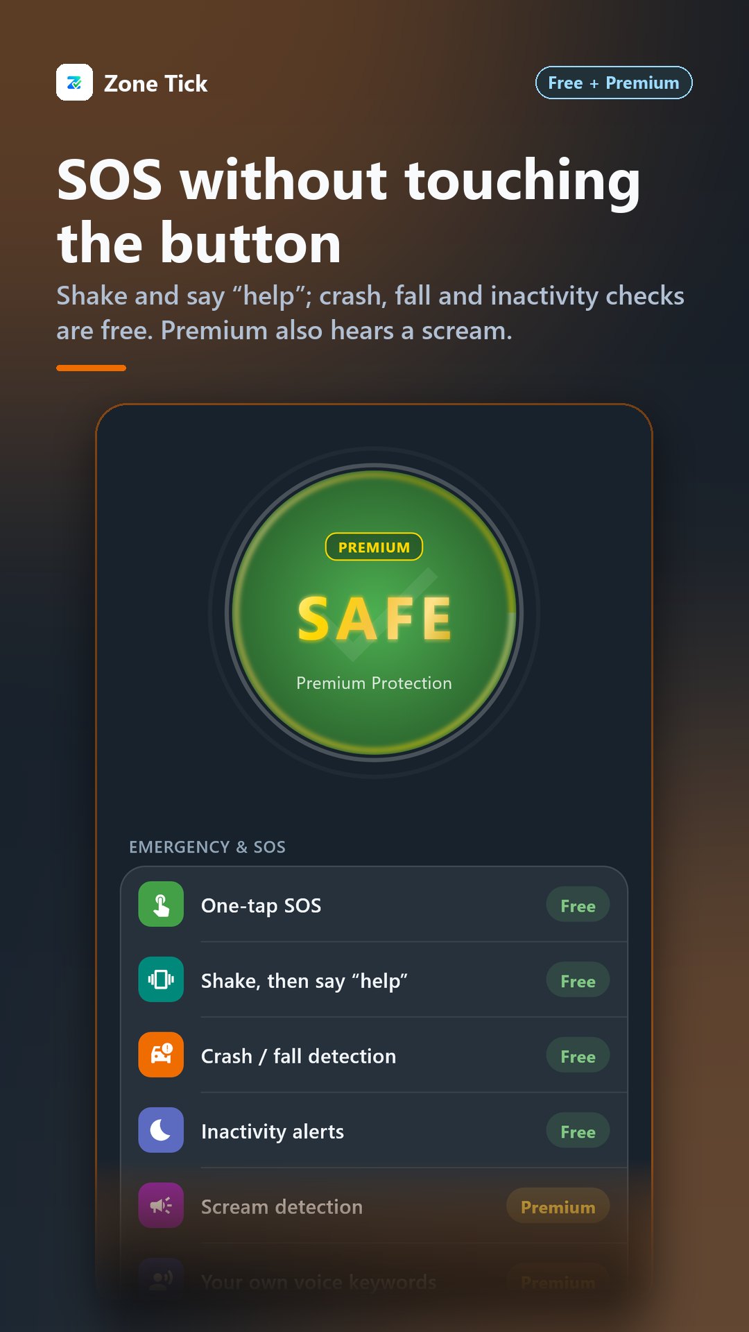 Every way to raise an SOS without touching the button, on the free plan and Premium